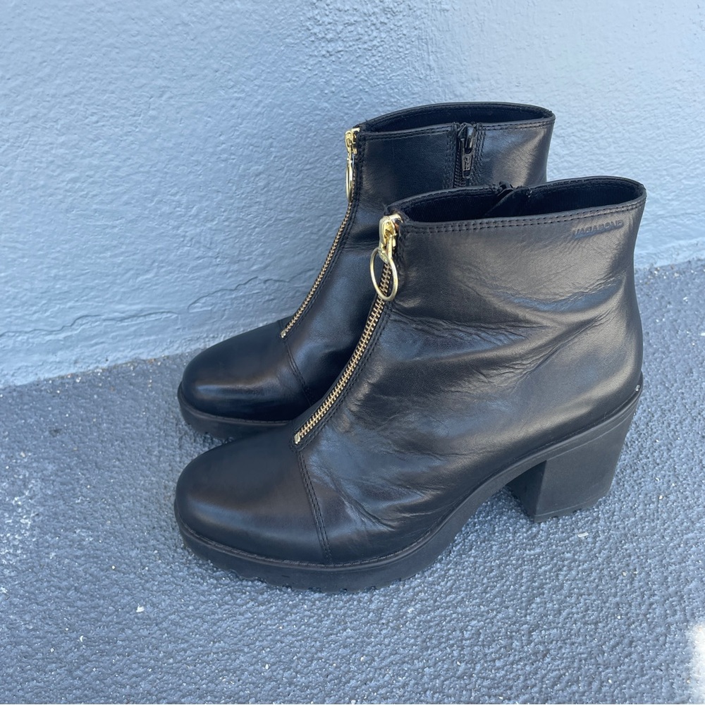 Vagabond black leather o-ring zipper booties 39 - Picture 2 of 7
